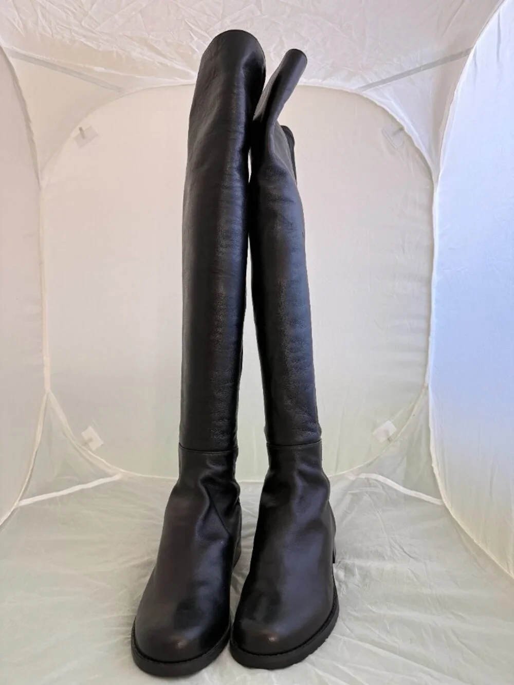Stuart Weitzman Black Over-the-Knee Leather Stretch Riding Boots Size 7M